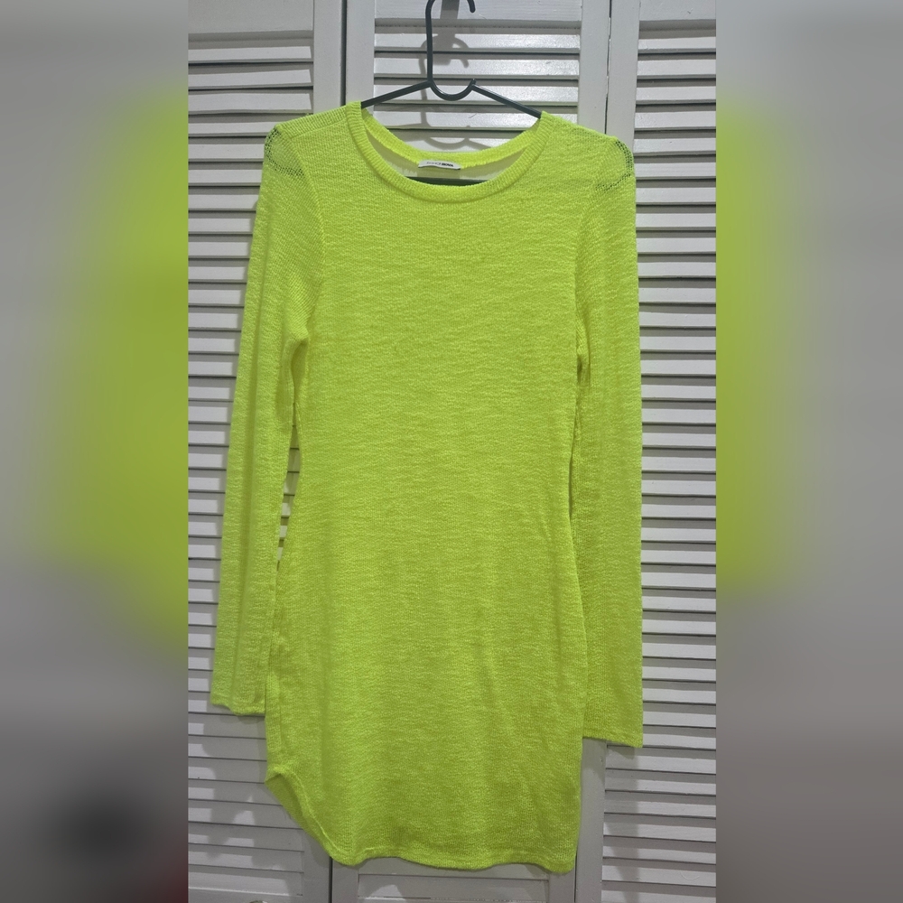 Fashion Nova Vibrant Neon Yellow Sweater Dress...light Weight